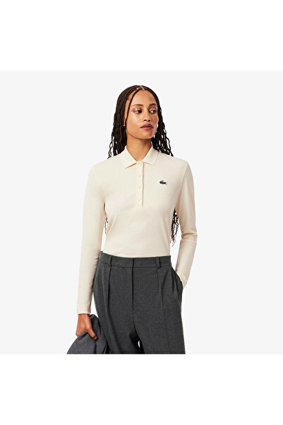 Lacoste Kadın Regular Fit Uzun Kollu Krem Polo