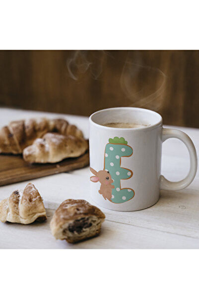 Kupa E Baş Harf Tavşanlı ve Puantiyeli Bardak 330 ml – Kişiye Özel Sevimli He...