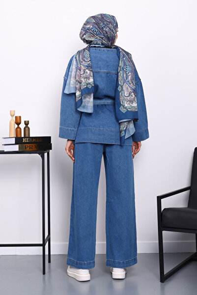 İmajButik Μπλε τζιν με ζώνη με παντελόνι