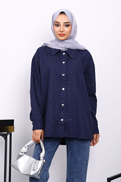 İmajButik Navy Blue Stone Gabardine Shirt
