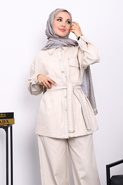 İmajButik Σετ παντελόνι και μπουφάν από γκαμπαρντίνα με πέτρινα κουμπιά