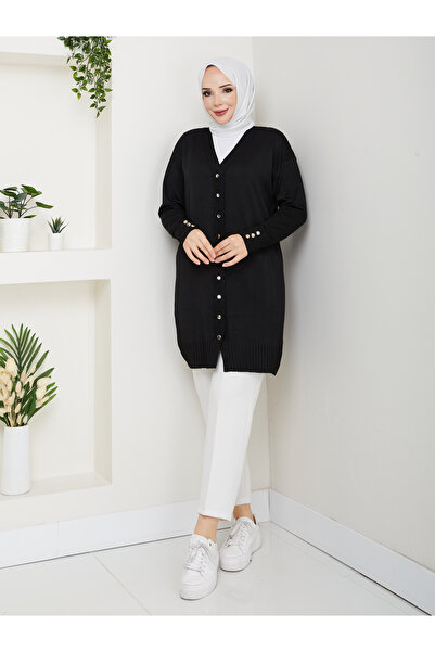 KMKkombin KADIN DÜĞMELİ KOL UCU RİBANALI TRİKO HIRKA