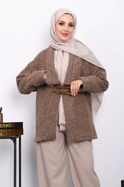 İmajButik Παλτό με λεπτομέρεια από καστανόχρωμο καστανόχρωμο με λεπτομέρεια από καστανόχρωμο βιζόν