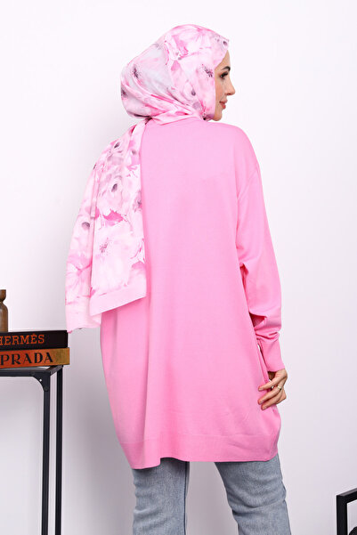 İmajButik Ροζ τουνίκ με λαιμόκοψη και κεντημένο με πέτρες