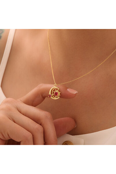 Craftique Ay ve Güneş Motifli Renkli Taşlı Zarif Tasarım Kadın 925 Ayar Gümüş...