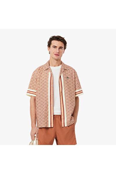 Lacoste Erkek Relaxed Fit Kısa Kollu Monogram Turuncu Gömlek