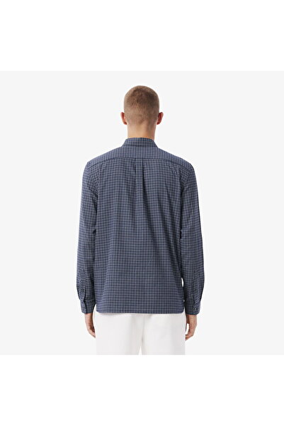 Lacoste Men's Regular Fit Checkered Navy Blue Shirt
