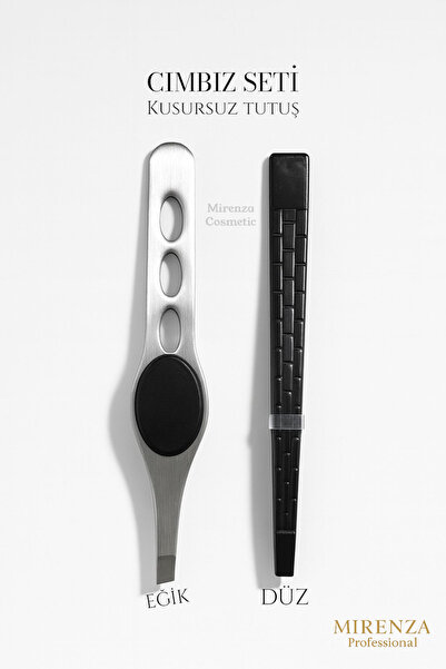 mirenza cosmetic Eğik ve Düz Uçlu Paslanmaz Çelik Kaş Cımbız Seti Profesyonel
