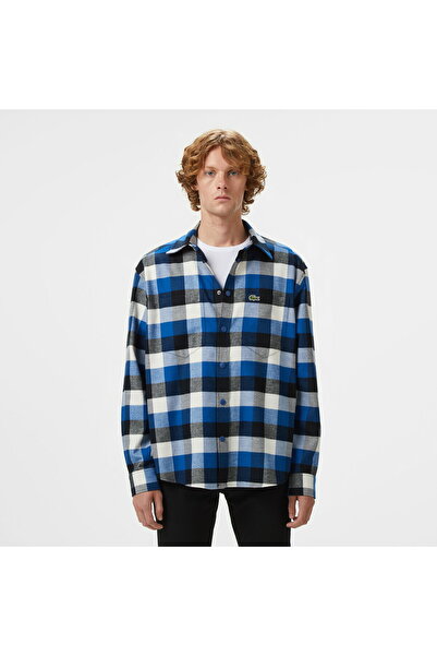Lacoste Men's Relaxed Fit Checkered Navy Blue Shirt