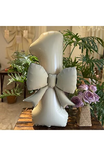 DÜVENCİ TİCARET 2 li BÜYÜK boy krem renk numaralı balon, fiyonk folyo balon set