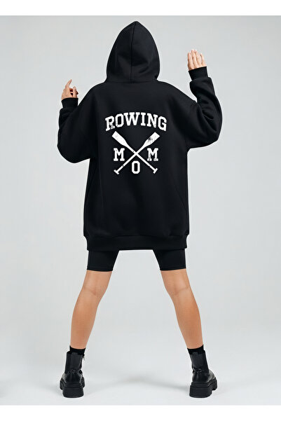 Bheka Concept هوديي مطبوع عليه Rowing Mom ذو مقاس كبير