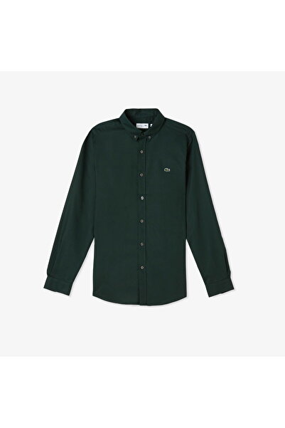 Lacoste Men's Slim Fit Button-down Collar Dark Green Shirt