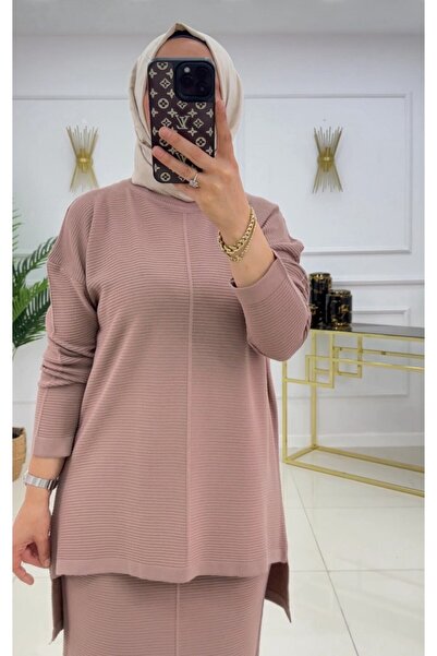 Valens Butik Διπλό Τεσεττούρικο Σετ με Μακρύ Τούνικ και Φούστα Σαντέμ