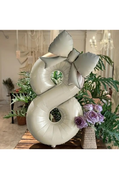 DÜVENCİ TİCARET 2 li BÜYÜK boy krem renk numaralı balon, fiyonk folyo balon set