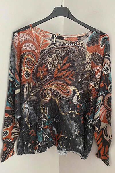 AYASOFYA OTANTIK Bluză pulover pentru femei, italiană, antracit, cu model pic...