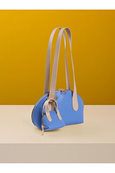 Rivina Geantă de mână pentru femei cu mâner lung și detaliu de farmec cu mini geantă