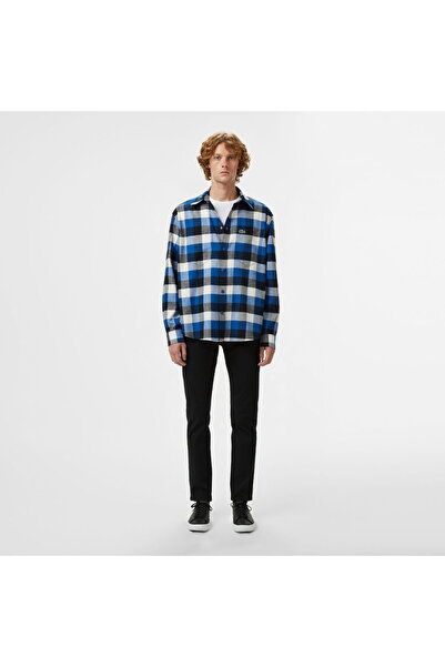 Lacoste Men's Relaxed Fit Checkered Navy Blue Shirt
