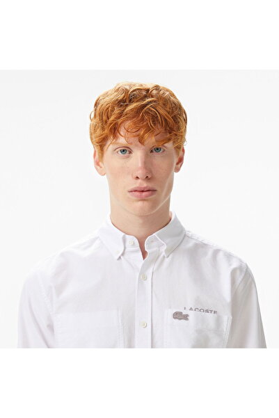 Lacoste Men's Regular Fit Buttoned Collar White Shirt