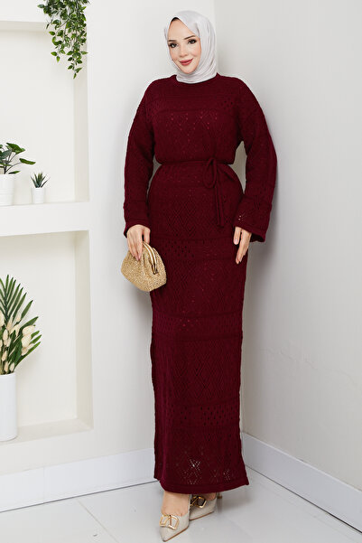 Pamuk Butik Women's Underwear Set with Inner Lining, Double Set, Diamond Patterned Mesh Knitwear Dress