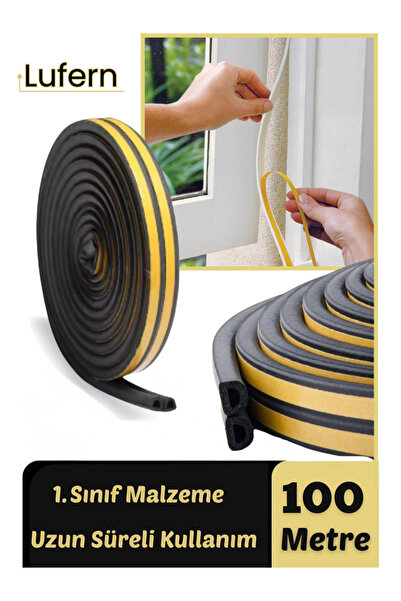 Lufern Kalın Kauçuk 2x50=100 mt Ekstra Uzun Siyah Kapı Pencere Fitili Soğuk K...