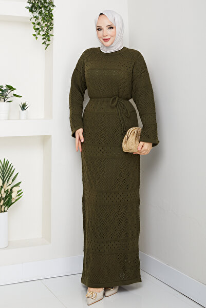 Pamuk Butik Women's Underwear Set with Inner Lining, Double Set, Diamond Patterned Mesh Knitwear Dress