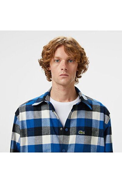 Lacoste Men's Relaxed Fit Checkered Navy Blue Shirt