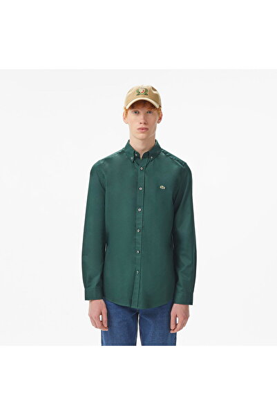 Lacoste Men's Slim Fit Button-down Collar Dark Green Shirt