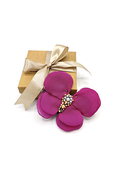 Corizmi Broșă fluture din voal, mijloc cu perle și cristale argintii și aurii, handmade, Fly