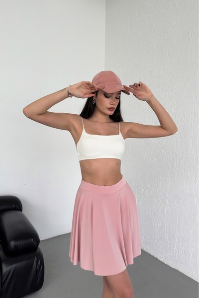 VAJESTO Fusta pentru femei, roz pudrat, model evazat, cu textura moale, cu ta...