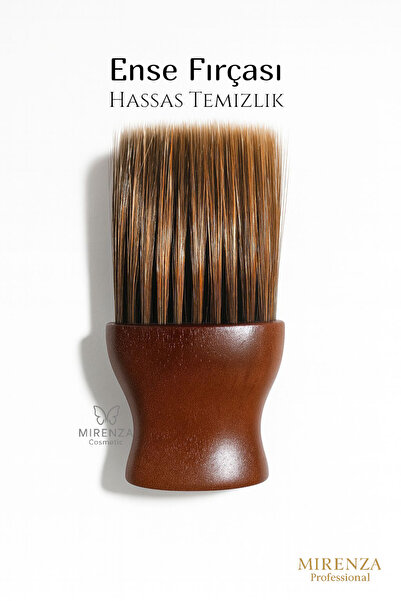 mirenza cosmetic Ceviz Ahşap Saplı Yumuşak Kıl Profesyonel Kuaför Ense Temizleme Fırçası