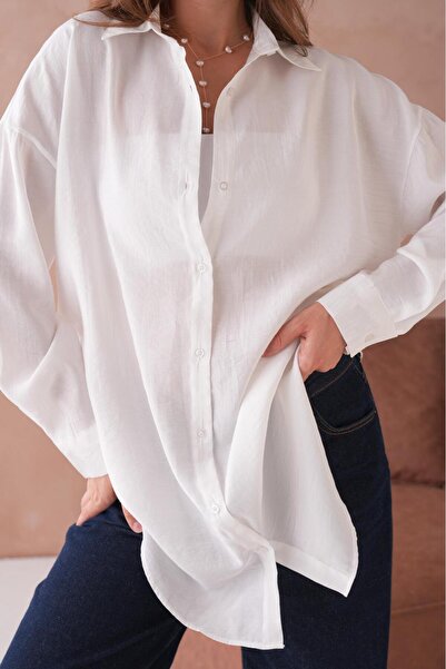 Lovely butik Women's Oversize Long Cotton Viscose Shirt