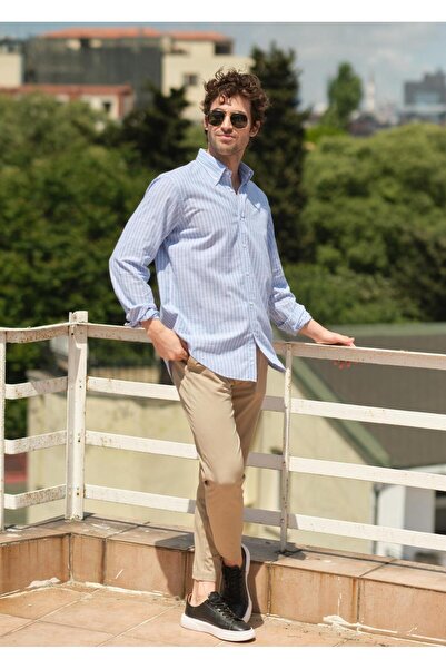 BY FAS MAN Smart-Casual İnce Çizgili Erkek Gömlek