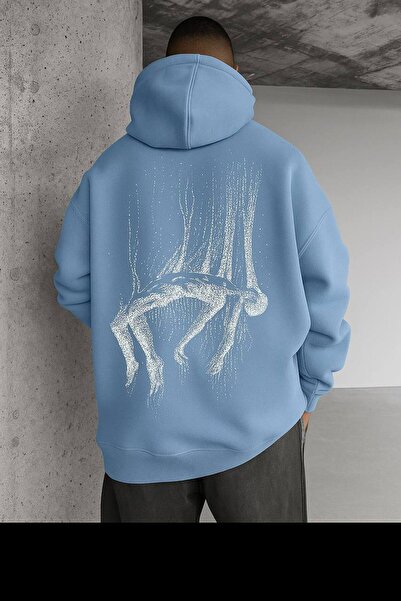 LAYORA Oversize Kapüşonlu Sweatshirt – Sırt Tarafında Soyut Sanat Deseni