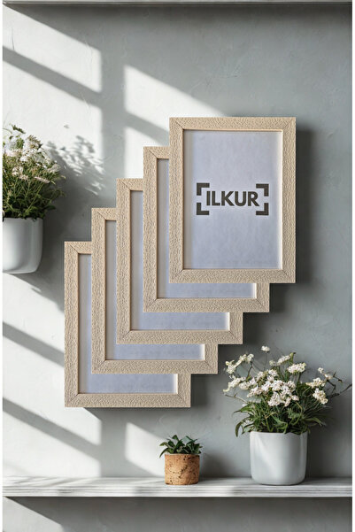 ilkur A4 Size (21X30) cm 3 cm Thick Off-White Antique Patterned Flat Glass Frame Five Pieces