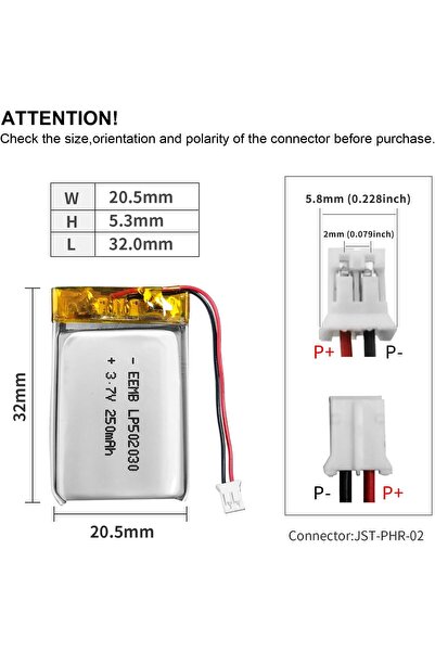 Generic بطارية ليثيوم بوليمر أيون قابلة لإعادة الشحن 3.7 فولت 250 مللي أمبير/ساعة 502030