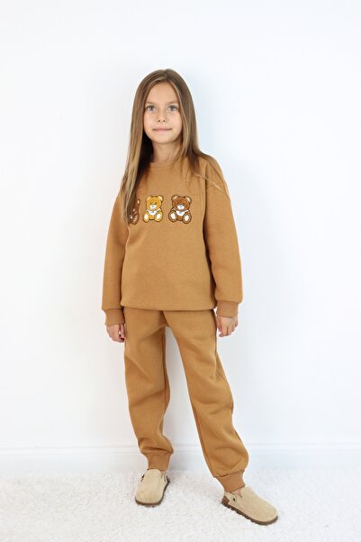 Harika KIDS Σετ κοριτσίστικο 3 τεμαχίων με κέντημα αρκουδάκι με 3 κλωστές Oversize σε χρώμα λουλουδάτο