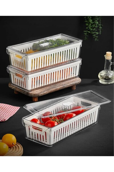 ALP HOME 3'lü Süzgeçli Hava Alma Özellikli Buzdolabı Düzenleyici Buzdolabı Içi Düzenleyici Organizer