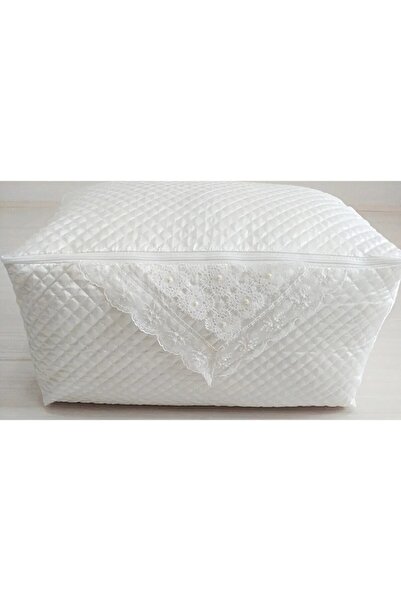 DİLEX İncili Saten Beyaz Yorgan Yastık Kazak Hurcu Kapitoneli Çeyizlik Boçalık Büyük Orta Küçük Boy