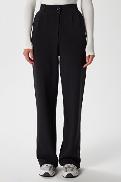 Ritnice Likra Serisi Flex Bel Lastikli Esnek Siyah Palazzo Pantolon