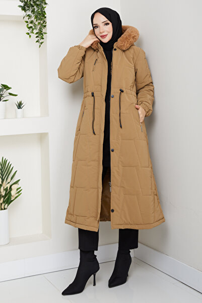 Pamuk Butik Γυναικείο παλτό με κουκούλα με επένδυση μέσης