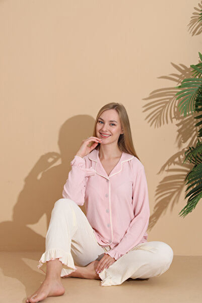 SEBOTEKS Bürümcük Fabric Front Buttoned Long Sleeve Women's Pajama Set 6004