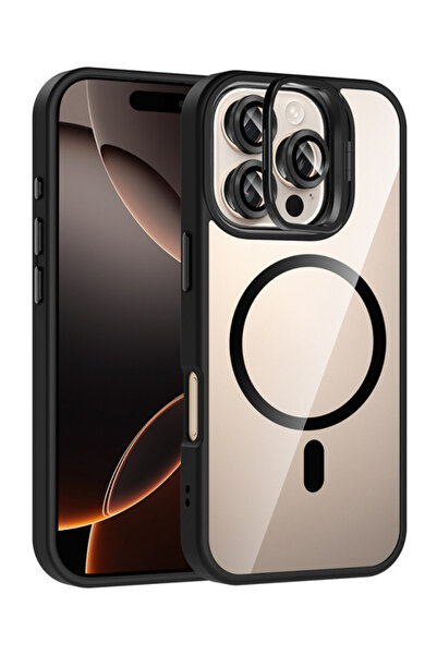 zore iPhone 16 Pro Max Kılıf Standlı ve Kamera Lens Hediyeli M-Safe Şarj Özel...