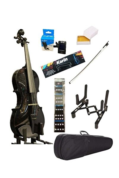 Sazhane 4/4 TamBoy Siyah Keman Seti (Keman-Çanta-Yay-Reçine-Stand-Yastık-Tuner-Nota Sticker)