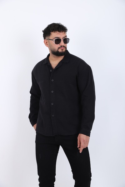 MYRAB DENİM Cămașă cu mânecă lungă pentru bărbați, neagră, oversize