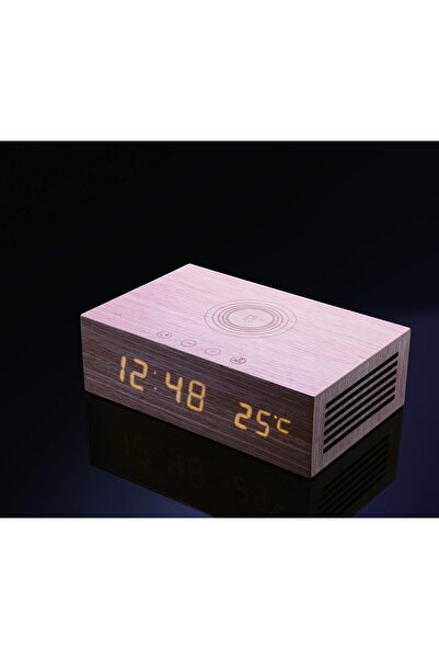 Hometime مكبر صوت بلوتوث خشبي من Homtime M9qi مع ساعة منبه ووظيفة الشحن اللاسلكي