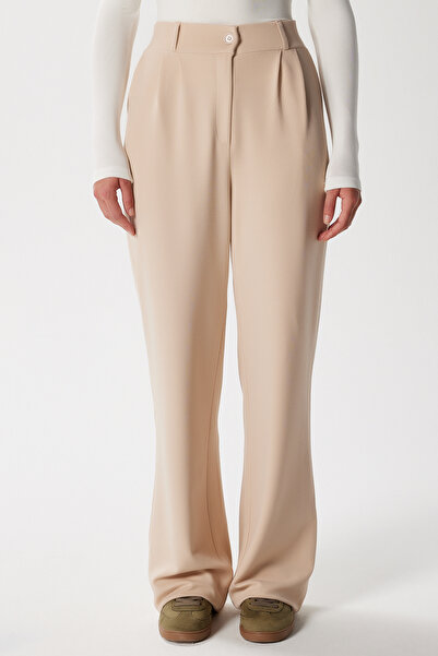Ritnice Lycra Series Flexible Open Beige Palazzo Trousers with Elastic Waist