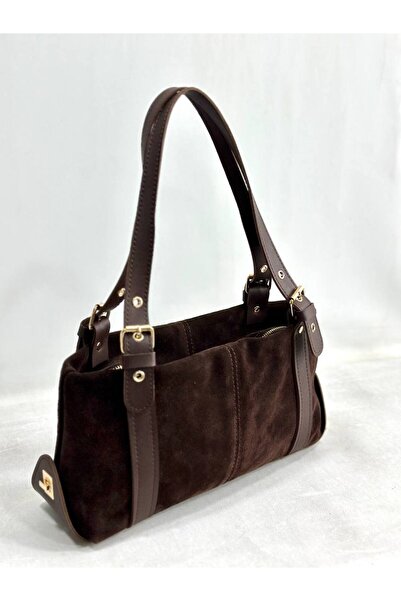 çkn sedat çakan çanta & fular & aksesuar Hakiki süet deri kilit detaylı kadın omuz çantası