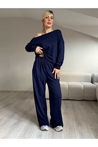 YK FASHION Düşük Omuz Detaylı Salaş Takım