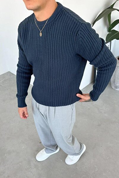 HAFKAGİYİM Indigo Crew Neck Oversize Knit Sweater