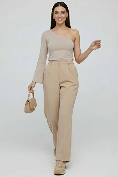 Ethab Ticaret One-Shoulder Basic Blouse Mink